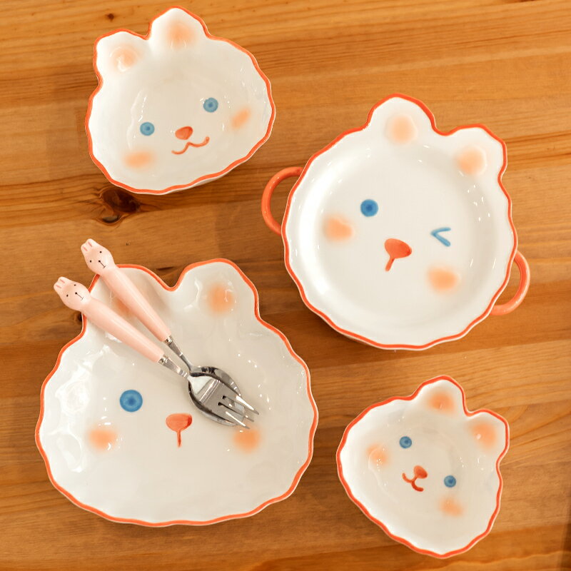 卡通小兔子陶瓷碗可愛少女心家用兒童吃飯碗ins風高顏值餐具套裝