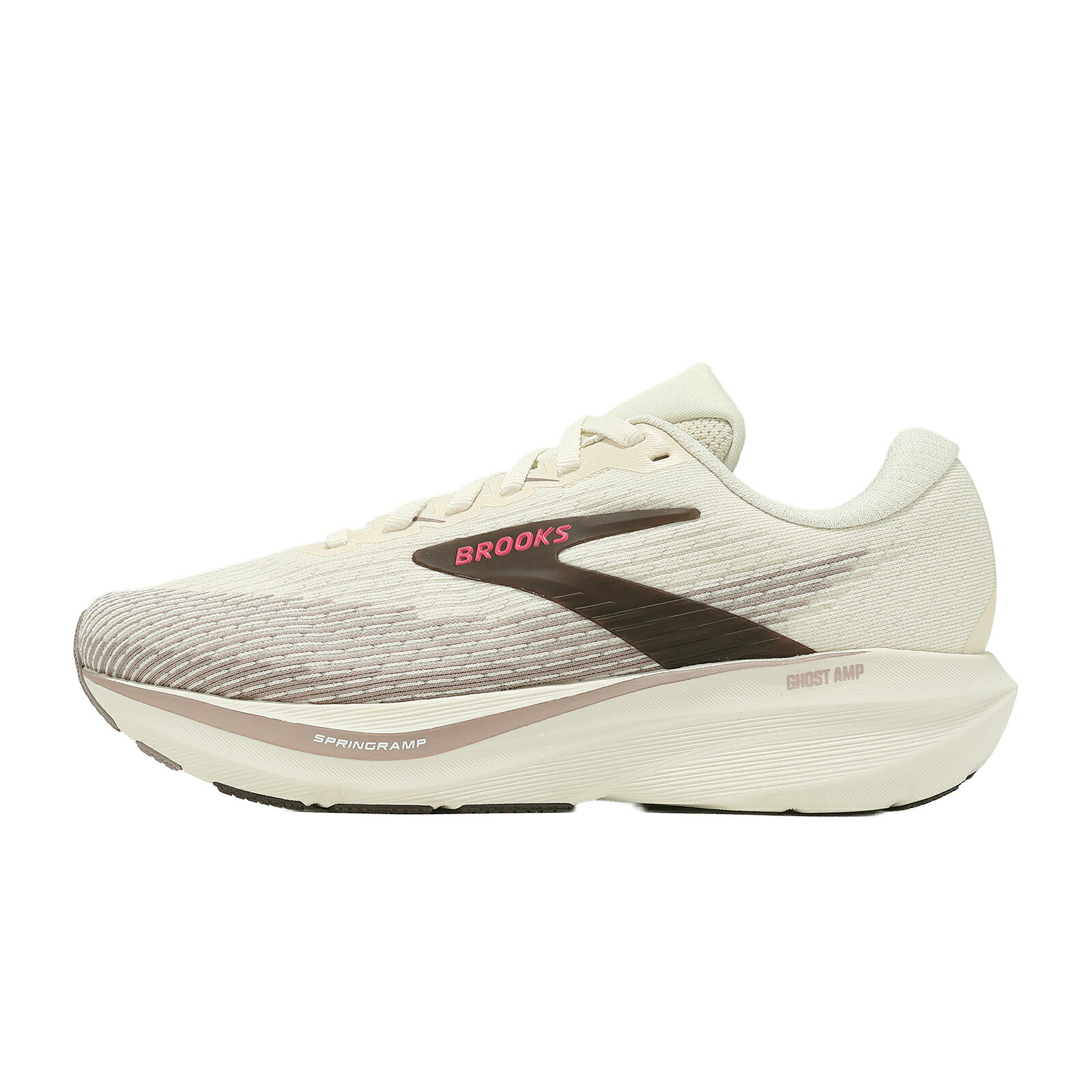 Brooks 慢跑鞋 Ghost Amp D 寬楦 女鞋 米白 厚底 回彈 氮氣中底 1204861D218