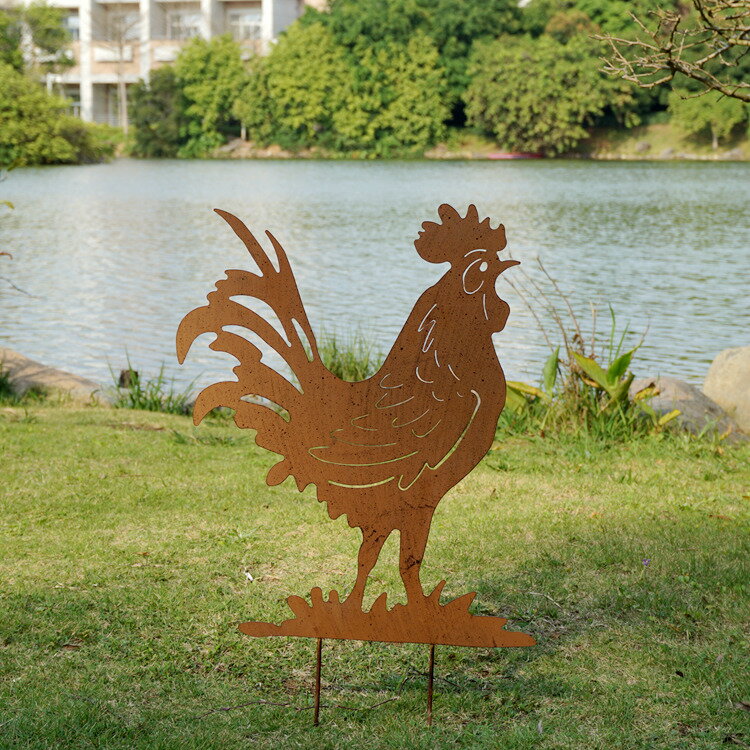 鐵藝公雞花插 花園裝飾經典動物外掛 做舊公雞爬藤架 園藝雜