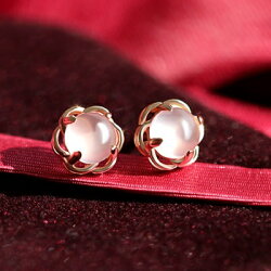 ★玫瑰金純銀耳環鑲鑽耳飾-簡約大方甜美風生日情人節禮物女飾品73dz46【獨家進口】【米蘭精品】