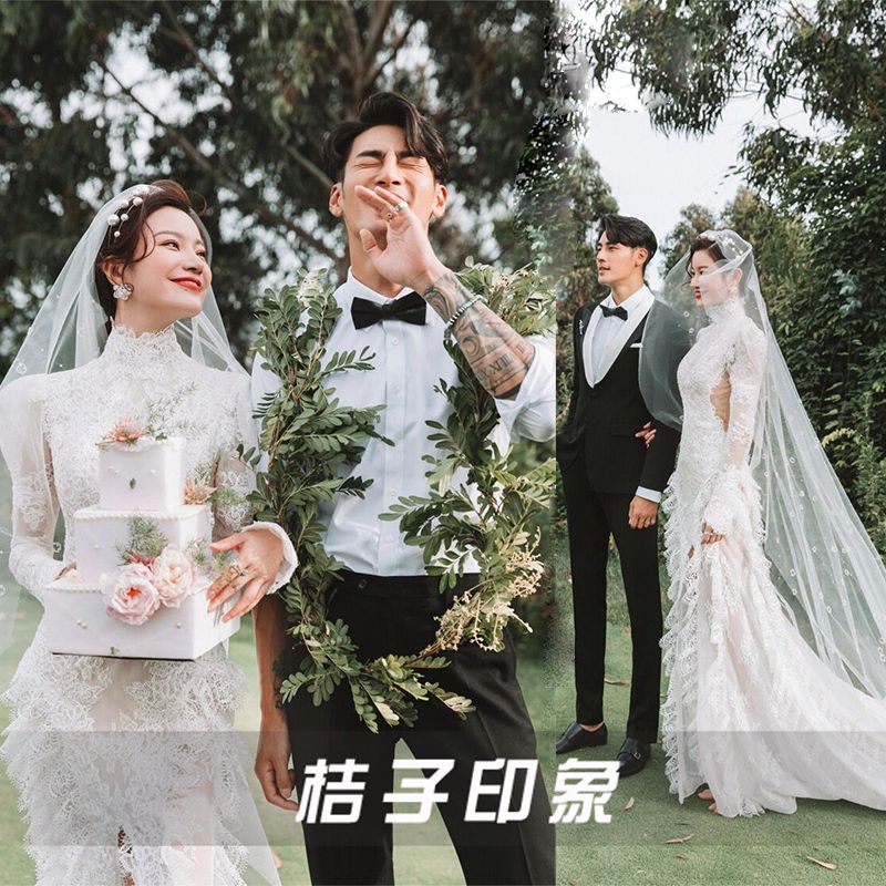 影樓婚紗拍照服裝女工作室情侶藝術攝影主題蕾絲修身魚尾寫真禮服