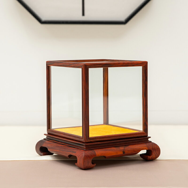 紅木玻璃罩紅酸枝寶籠花瓶玉石工藝品佛像擺件透明展示盒防塵罩子