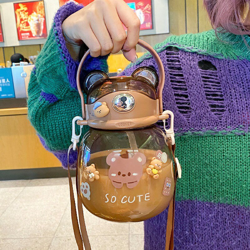 『網紅胖胖熊』水杯 大肚子水杯 1300毫升 大容量水瓶 高顏值吸管杯 塑膠水瓶 便攜水壺 環保杯 冷水瓶 2