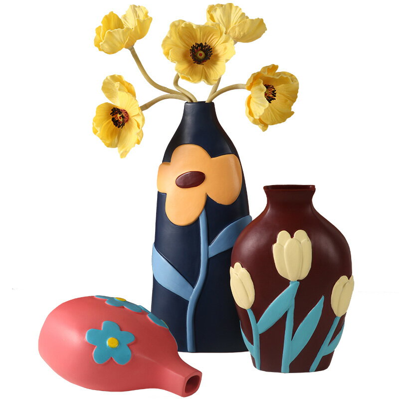 貝漢美北歐ins創意彩繪陶瓷花瓶擺件客廳插花玄關客廳電視柜飾品