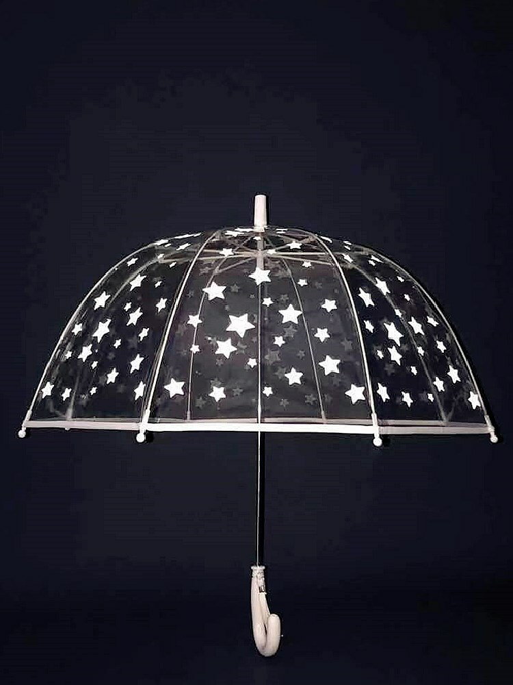 兒童傘小孩寶寶安全反光星星白色高清透明傘長柄傘直桿傘學生