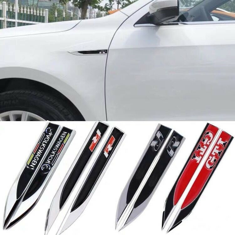汽車刀鋒裝飾貼鯊魚腮通用葉子板身金屬側標貼車門貼個性改裝車貼