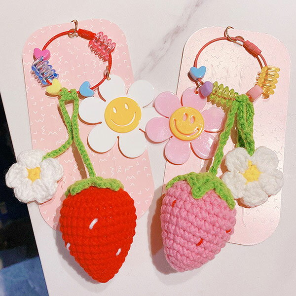 ANNAS 正韓 草莓 吊飾 鑰匙 笑臉 編織 微笑 小花 小雛菊 向日葵 鑰匙圈 壓克力 可愛 網紅 包包 韓國