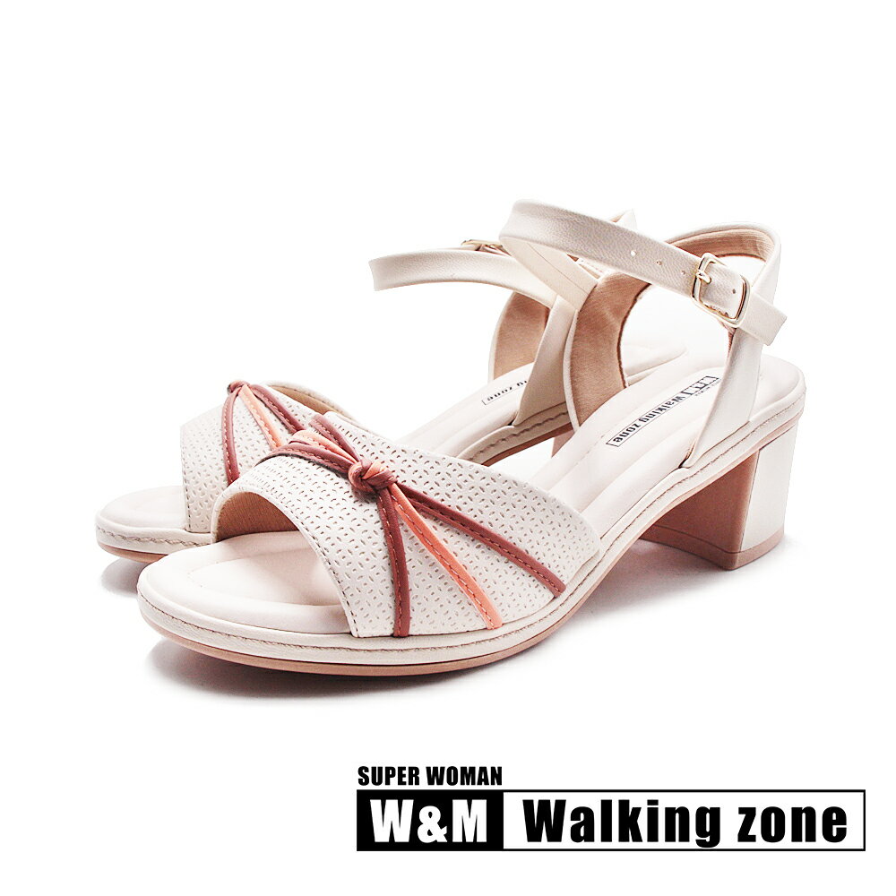 WALKING ZONE(女)舒適厚底粗跟涼鞋 女鞋-白色