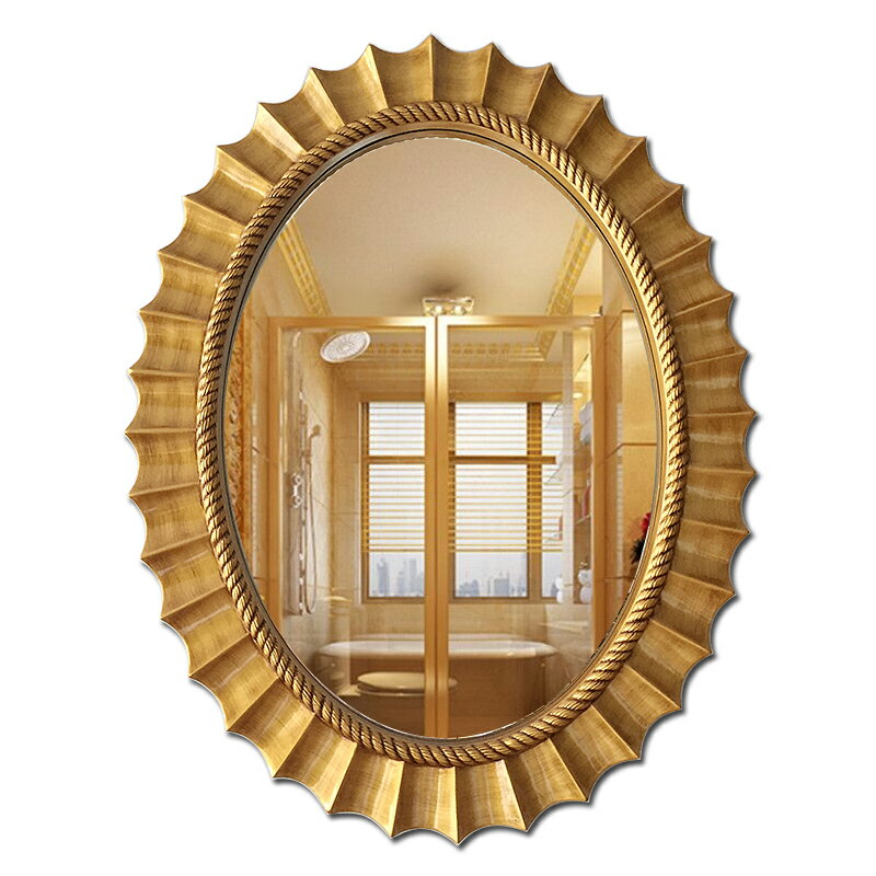 歐式美式復古浴室鏡子輕奢壁掛鏡酒店裝飾鏡框衛生間浴鏡金色橢圓