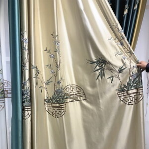 新中式現代大氣拼接窗簾中國風繡花客廳臥室仿古定制成品窗簾窗紗