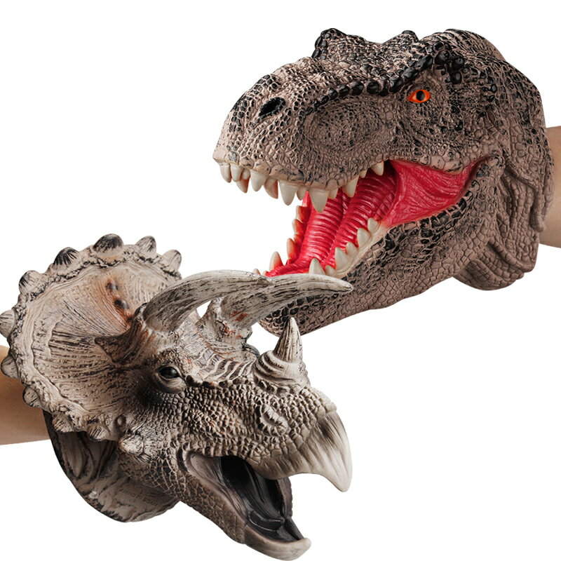 動物模型玩具 恐龍手偶手套軟膠三角霸王龍兒童仿真動物模型鯊魚鯊臂頭男孩玩具【MJ6551】