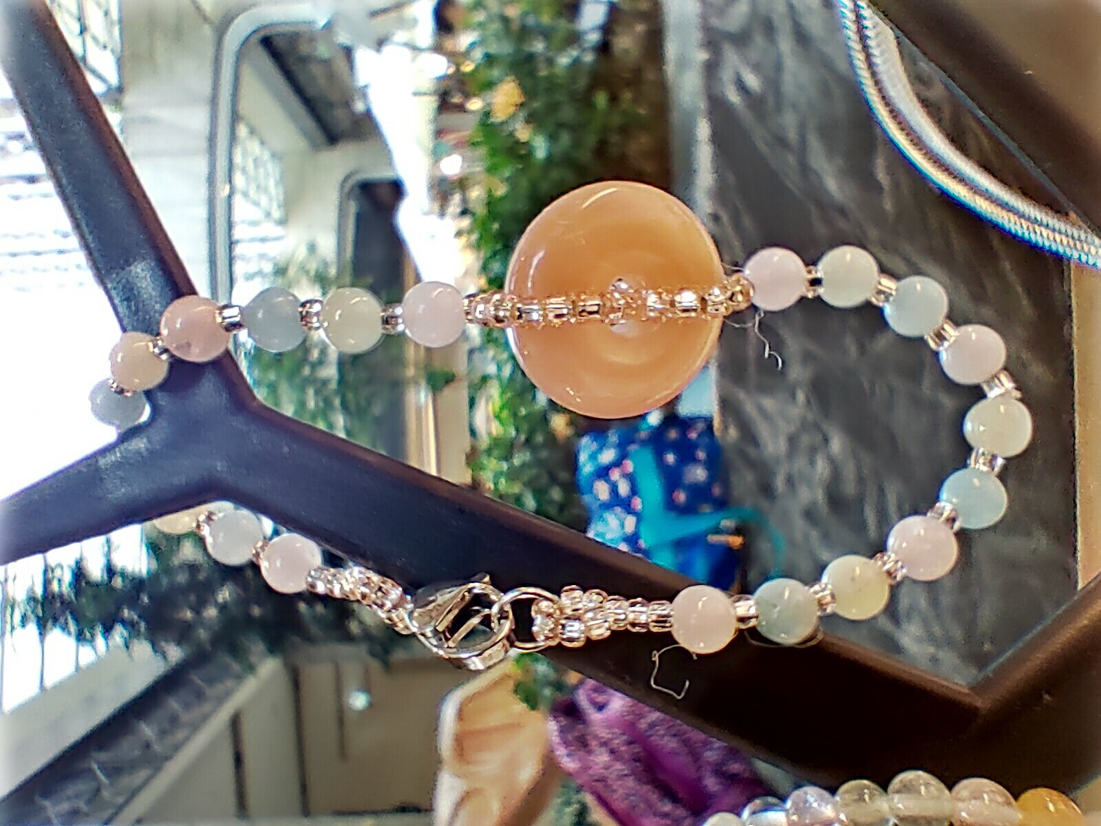 【Ribbons】天然玉石 摩根石 太陽石 平安扣 手工編織手鍊 禮物 Pearl Beaded bracelet