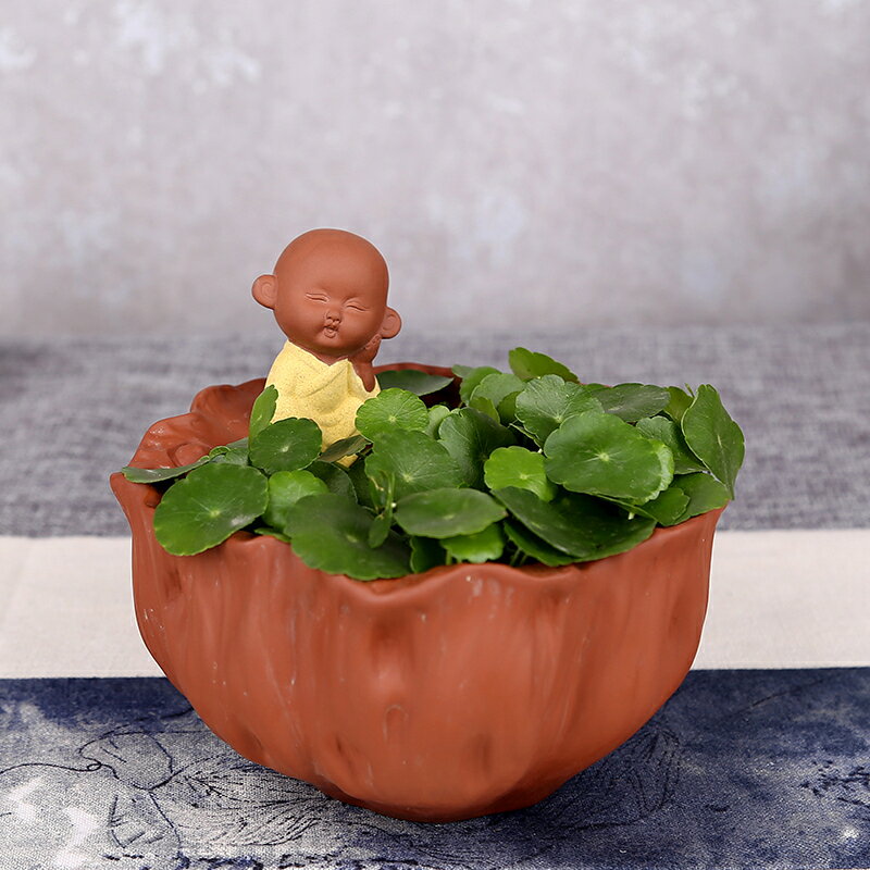 陶瓷創意小和尚多肉花盆銅錢草植物花器綠植睡蓮水培無孔花瓶1入