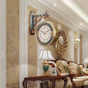 麗盛歐式雙面掛鐘 客廳現代簡約北歐美式兩面鐘 表創意輕奢靜音時鐘 交換禮物全館免運