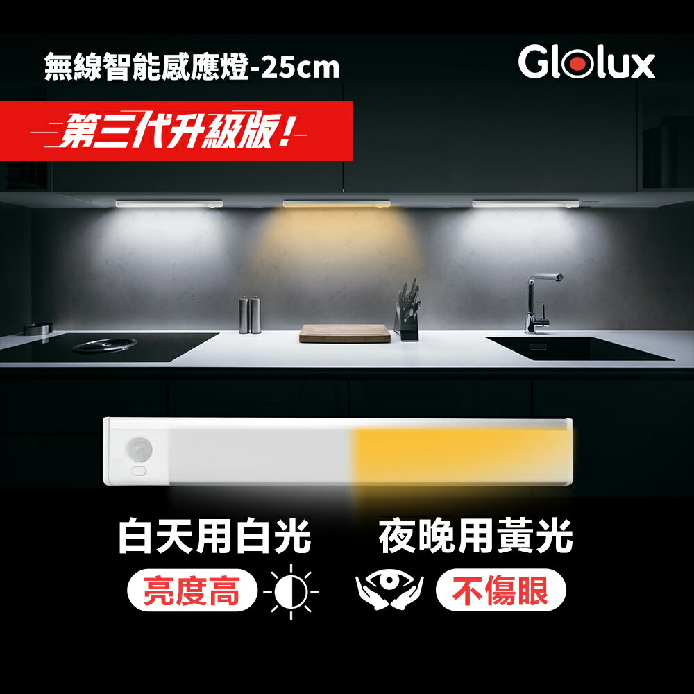 Glolux L型USB智能感應燈 25公分 (白黃光二合一) 2入組