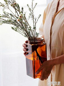 簡約方形玻璃花瓶ins風透明北歐水培瓶擺件插花器客廳彩色干花瓶 幸福驛站