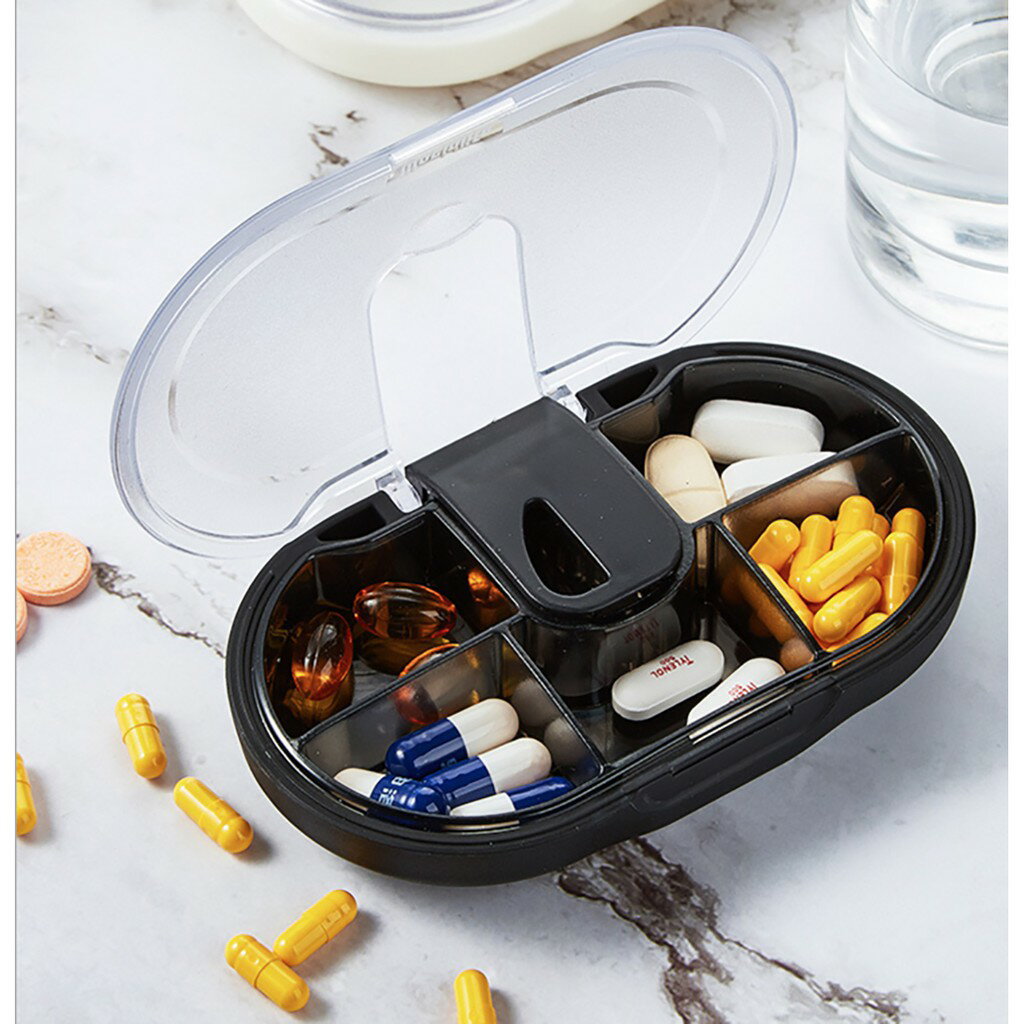 ISONA 日本Worldlife 食品級PP材質二合一兩用藥品藥丸膠囊收納盒 切藥器 防水藥盒 6