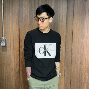 美國百分百【全新真品】Calvin Klein 長袖T恤 CK 薄長T T-shirt logo 黑色 M號 AS25