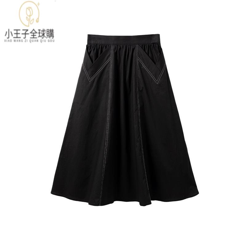 【公司現貨速發】免運 開發票 小王子女裝夏季小眾設計款撞色線A字半身裙 氣質通勤百搭顯瘦中長半裙女女裝上衣 流行女裝 棉麻 早秋 日韓女裝