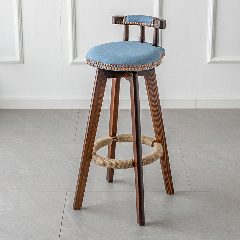 吧台椅 中島椅 高腳椅 美式實木吧台椅旋轉靠背高腳凳輕奢簡約家用酒吧椅子前台吧台凳子『cyd21972』