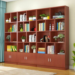 實木書架書櫃帶門自由組合現代書櫥置物架落地兒童臥室收納儲物櫃