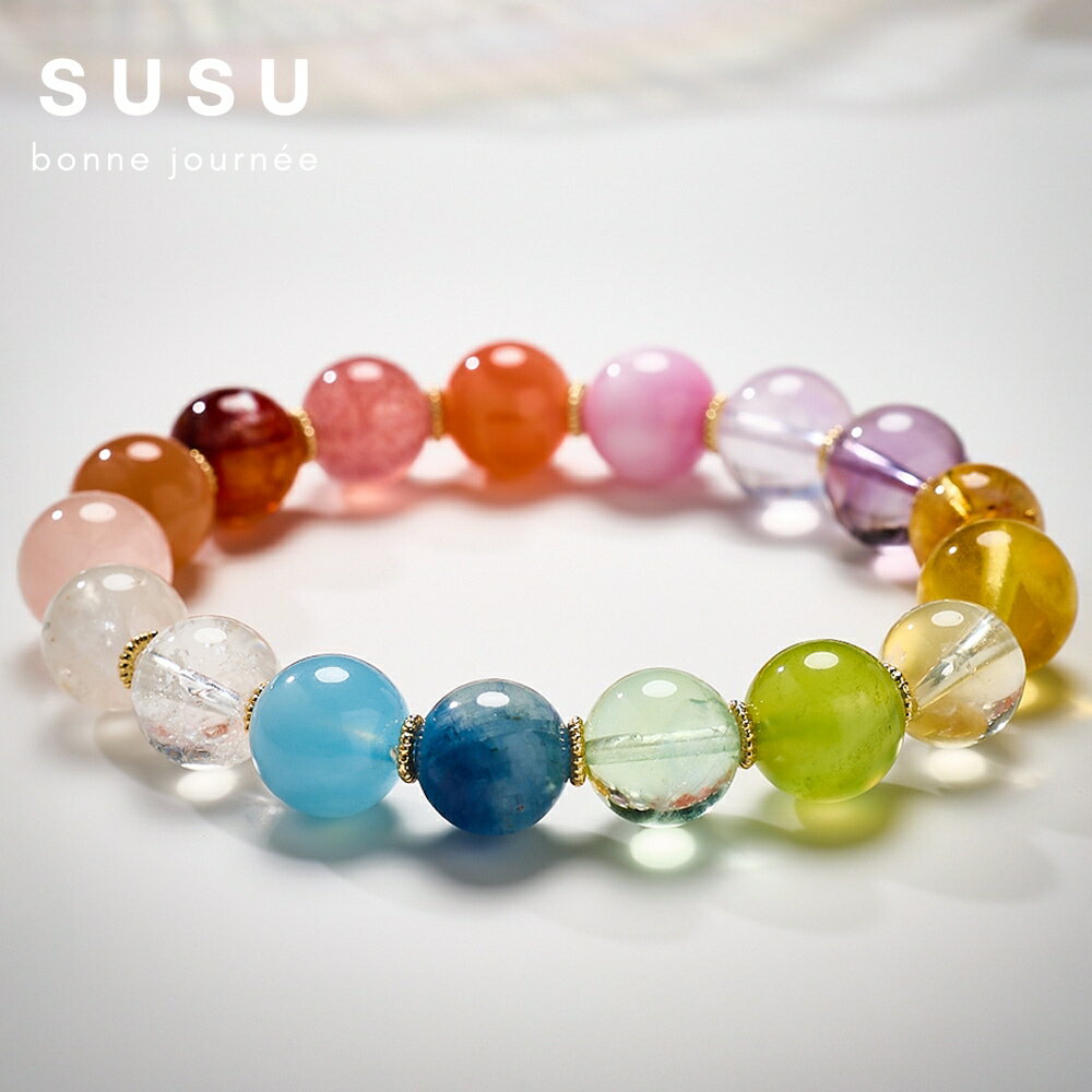 SU SU︱彩虹多寶水晶手鍊❤️粉水晶 黃水晶 紫水晶 葡萄石 拉利瑪 紅膠花 事業運 招財 轉運 能量 防小人 6