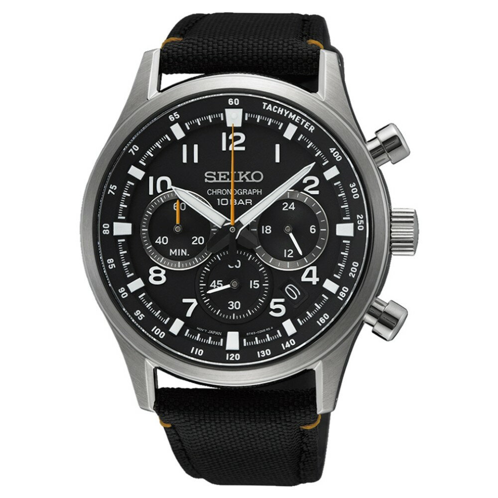 seiko SK037 精工錶 CS系列 8T63-02M0C(SSB449P1) 橘色秒針 三眼運動計時腕錶 黑 43mm｜樂天全館特惠中★指定刷卡回饋10%