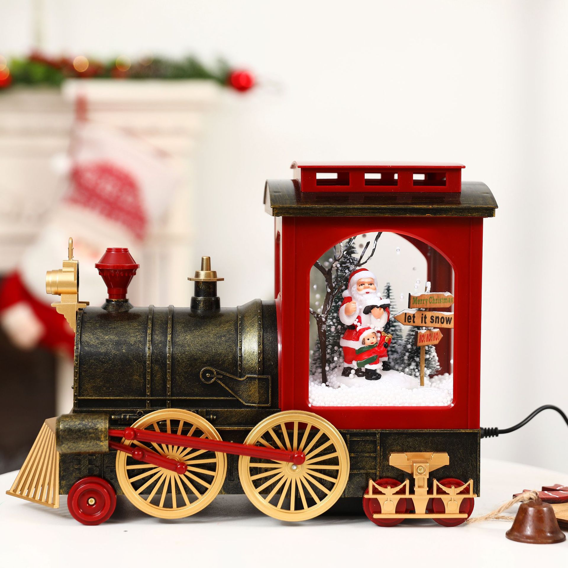 新款圣誕迷你復古火車飄雪音樂兒童禮物下雪圣誕老人圣誕樹裝飾品