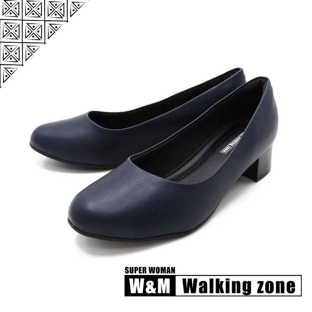 WALKING ZONE SUPER WOMAN系列 圓頭素面低跟上班鞋 女鞋－藍(另有黑.卡其)