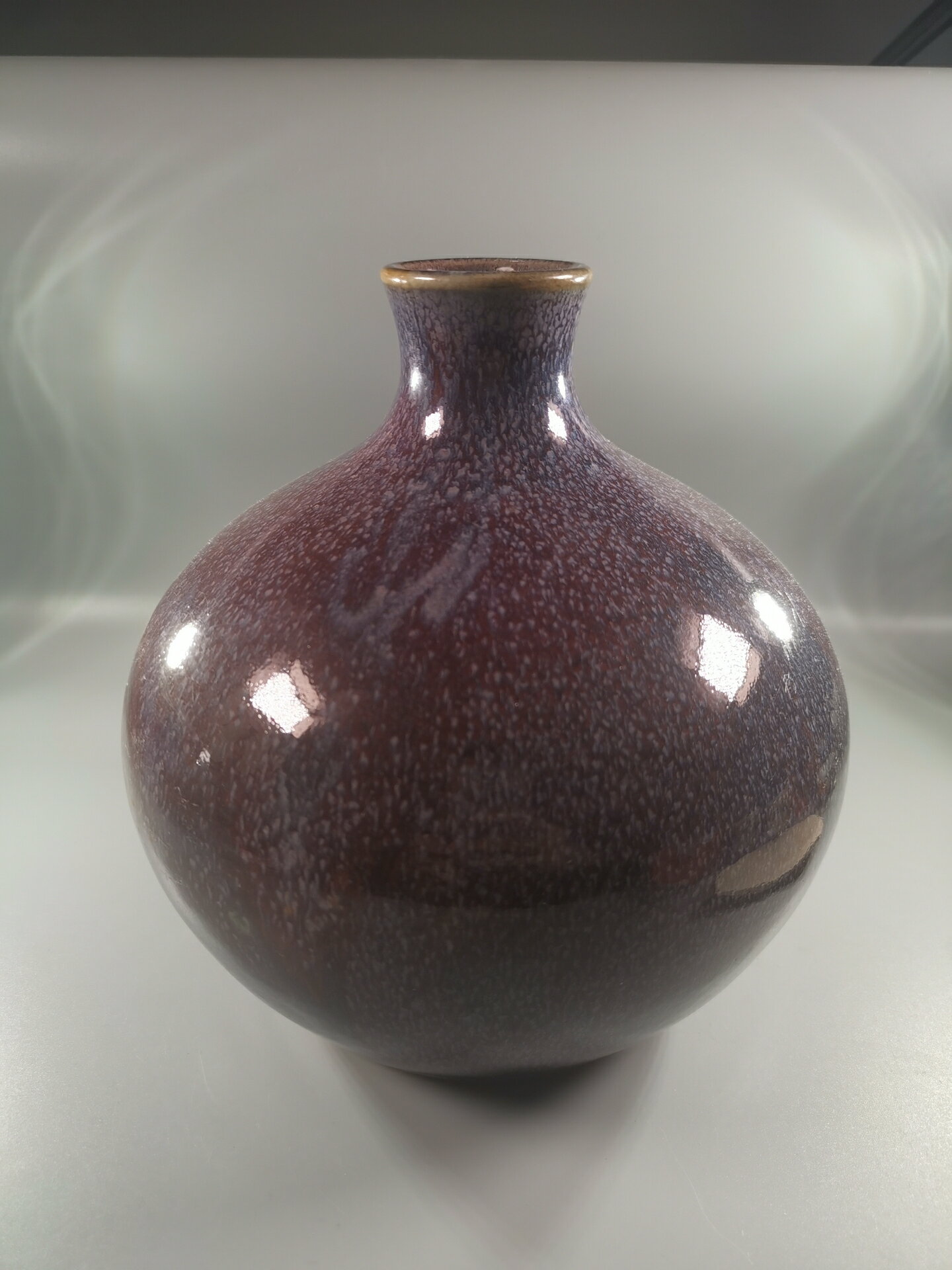 日本 柴燒紫半鈞窯 極致辰砂釉 花瓶 花入，日本昭和時期老