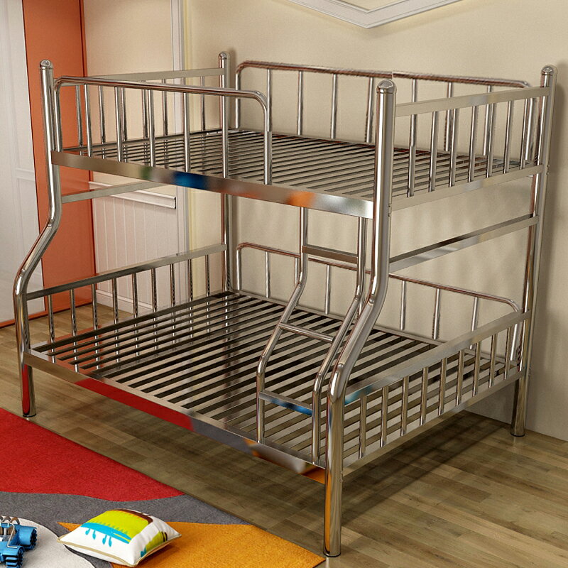 304不銹鋼雙層床高低子母床1.8米雙人床上下鋪床大人家用加厚鐵架