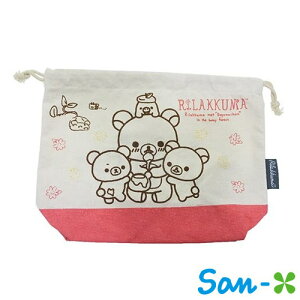 【日本進口正版】San-X 拉拉熊 帆布 束口袋 收納袋 抽繩束口袋 懶懶熊 Rilakkuma - 220647
