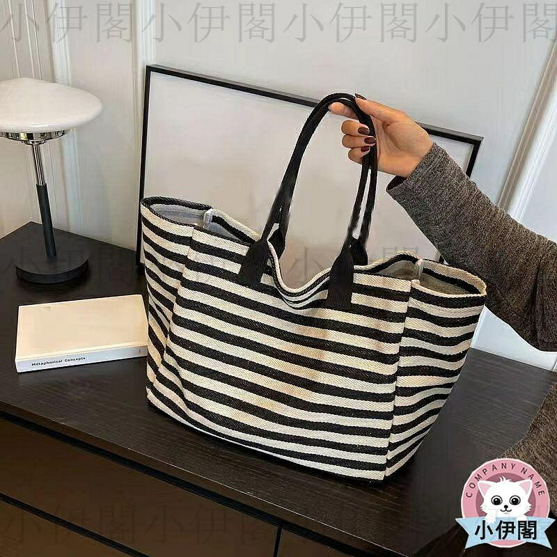 側背包 肩背包 通勤帆布包包女大容量手提袋包包新款條紋單肩媽咪托特=大包/單肩包/背包/其他包包 4