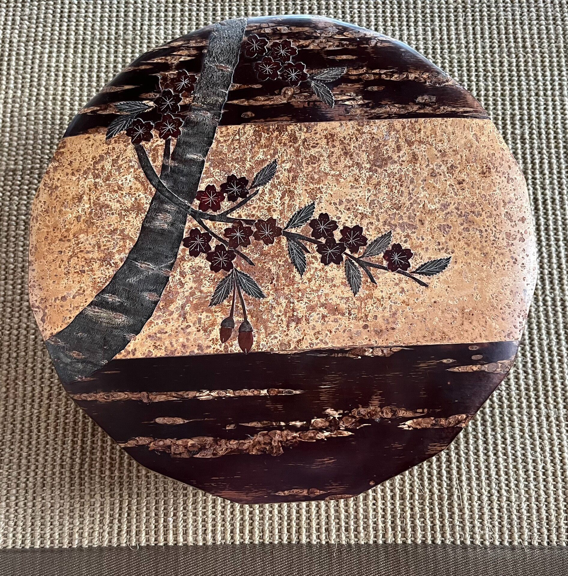 日本迴流 櫻皮細工 精工雕櫻花 全實木櫻木茶倉 手工雕工茶葉罐 天然樹皮收納盒 低調奢華 樺細工工藝品 品相完美