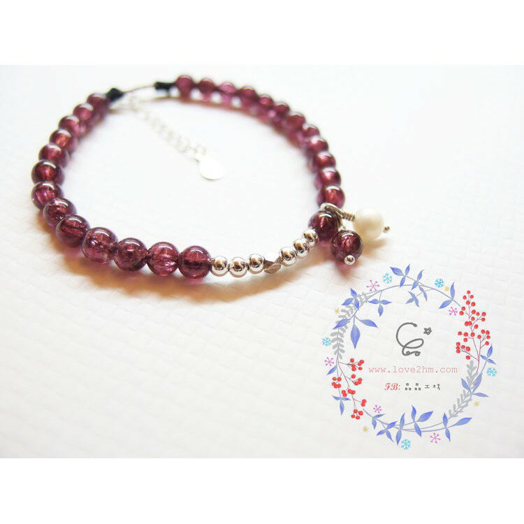 初見相思/石榴石/淡水珍珠/水晶手鍊/925純銀/[晶晶工坊-love2hm]