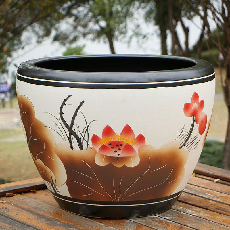 免運 花盆 景德鎮睡蓮荷花盆缸花盆陶瓷特大號清倉種樹盆景大花盆庭院養魚缸特惠/開立發票M0911