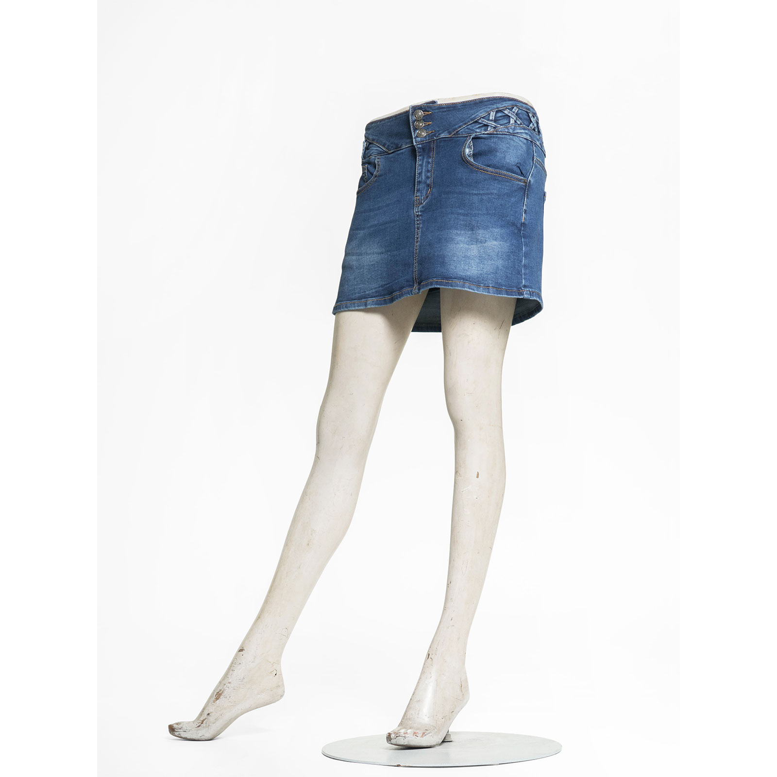 涼爽牛仔褲裙 中腰丹寧褲裙 短褲裙 牛仔裙褲 三排扣彈性牛仔裙 顯瘦牛仔短裙 裙子 裙中褲 側腰交叉裝飾 Jean Skorts Denim Skorts Mid-rise Denim Skirts Stretch Jeans (050-6065-31)牛仔色 S M L XL (腰圍:26~33英吋 / 66~84公分) 女 [實體店面保障] sun-e 3