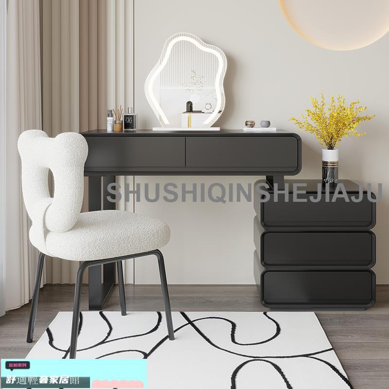 新品免運 黑色梳妝臺現代簡約斗柜一體臥室輕奢極簡化妝臺高級感伸縮化妝桌 5