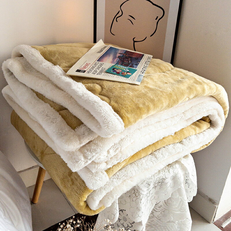 三層夾棉毛毯冬季加厚保暖法蘭羊羔珊瑚絨床單人被子沙發午睡毯子