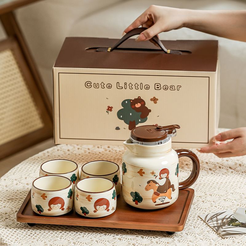 爆殺同行！免運 泡茶壺 茶杯 水杯 茶壺 茶具 功夫茶具 陶瓷泡茶壺家用水壺茶杯茶具套裝2024新款茶水分離禮盒喬遷伴手禮 八折下殺 限時減免 特價出 可開發票