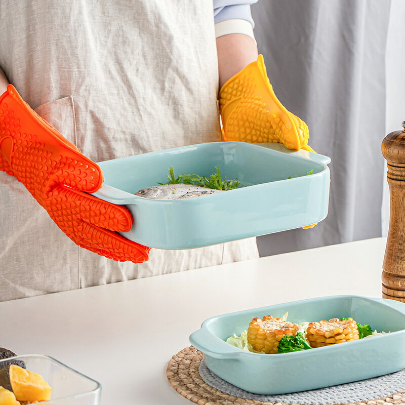 防燙硅膠手套廚房加厚隔熱手套微波爐烤箱耐熱家用五指專用手套