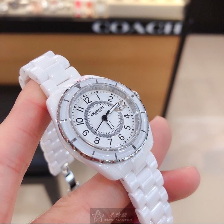 點數9%★COACH手錶,編號CH00076,32mm白圓形陶瓷錶殼,白色簡約, 中三針顯示, 陶瓷款, 鑽圈錶面,白陶瓷錶帶款,找尋好久就是這款!, 立體感十足!【APP下單享9%點數上限5000點】 5
