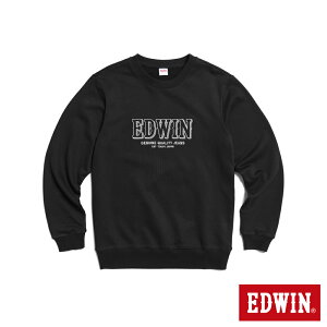 EDWIN LOGO框繡厚長袖T恤-男款 黑色