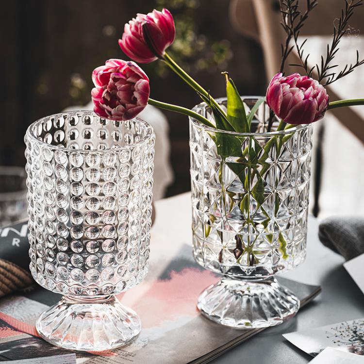 法式創意玻璃花瓶透明輕奢擺件歐式水養插花鮮花瓶餐桌客廳裝飾品