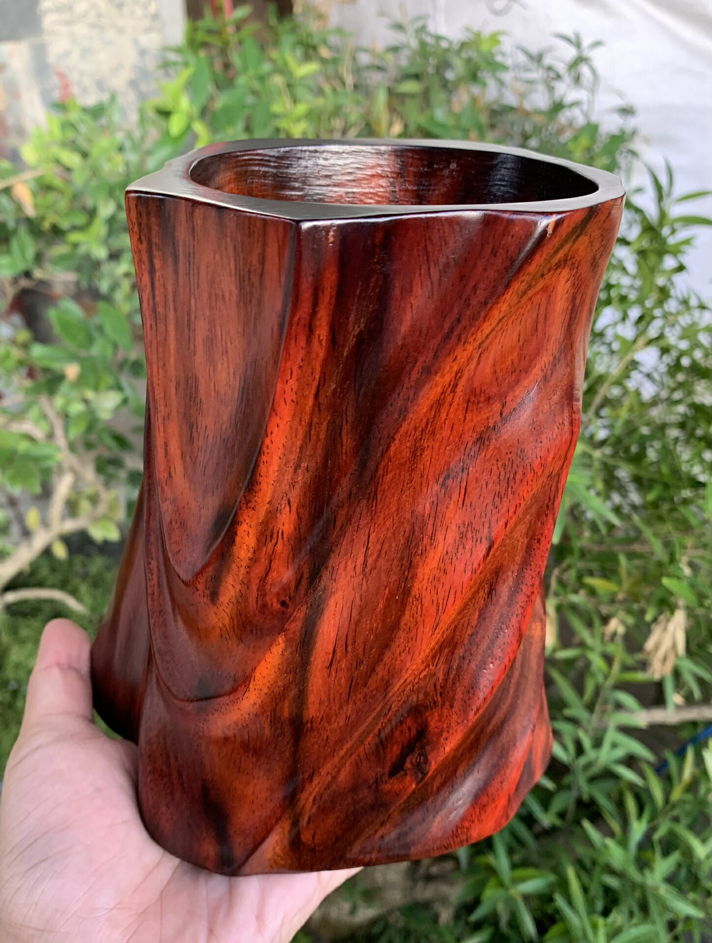 大紅酸枝隨形根雕紅木筆筒 酸枝木筆筒 茶道筒