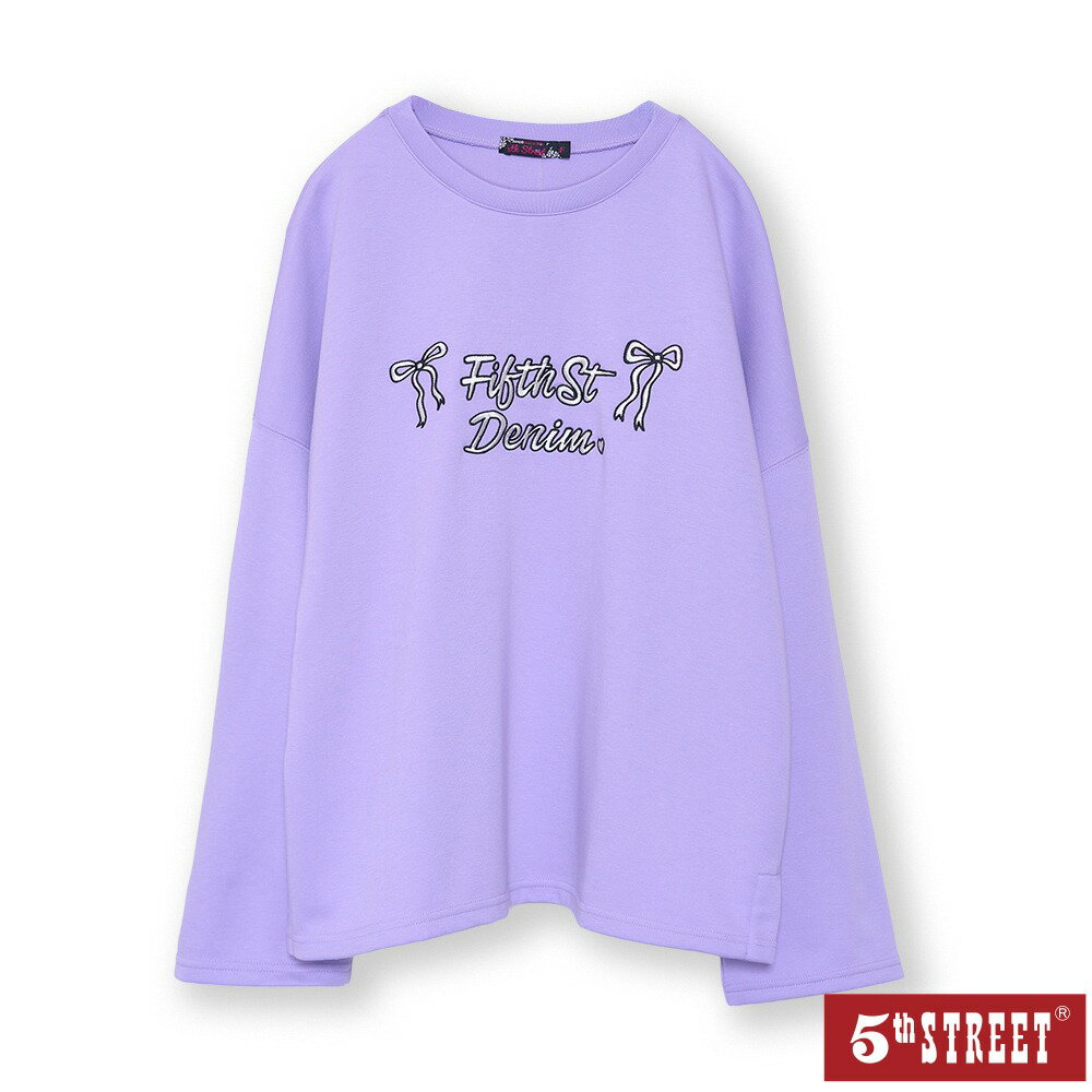女裝 大學T 長袖 TEE 上衣 印花 蝴蝶結 紫色 (561018) 【5th STREET】【APP下單天天10%回饋】 治裝激推 最高折426