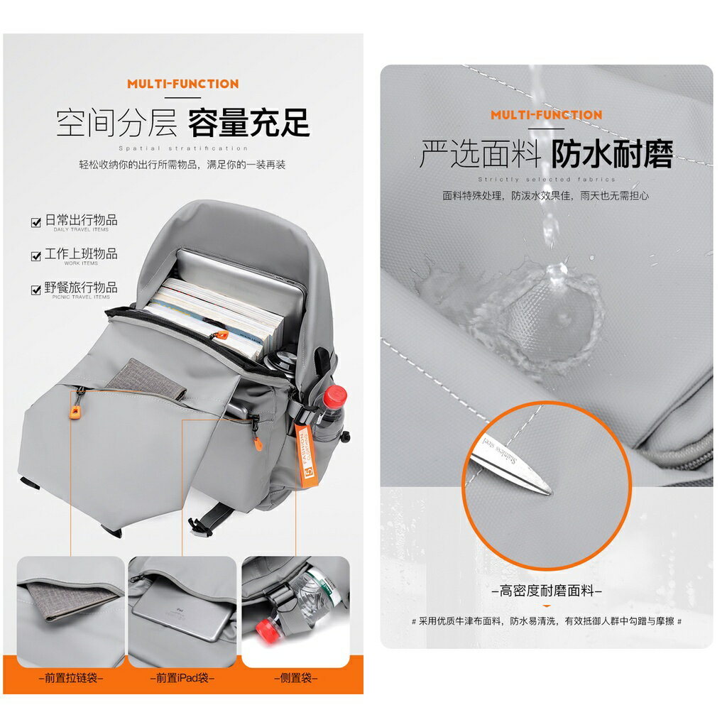 ISONA 16吋多功能 雙肩背帶電腦包 筆電包 後背包 雙肩包 書包 輕薄優質防水皮膜材質 macbook筆電平板 5