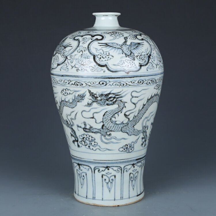 明・洪武年製款・古陶瓷品・青花・紅綠彩・龍紋・雙耳