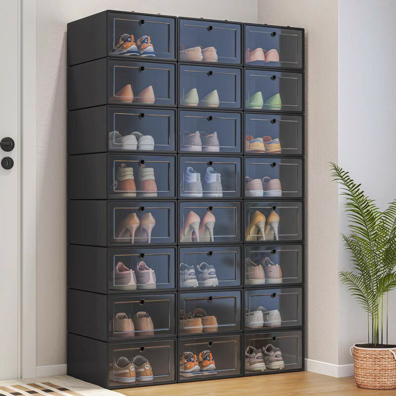 簡易鞋架家用門口透明鞋盒2024新款爆款卡槽免安裝大容量收納鞋柜
