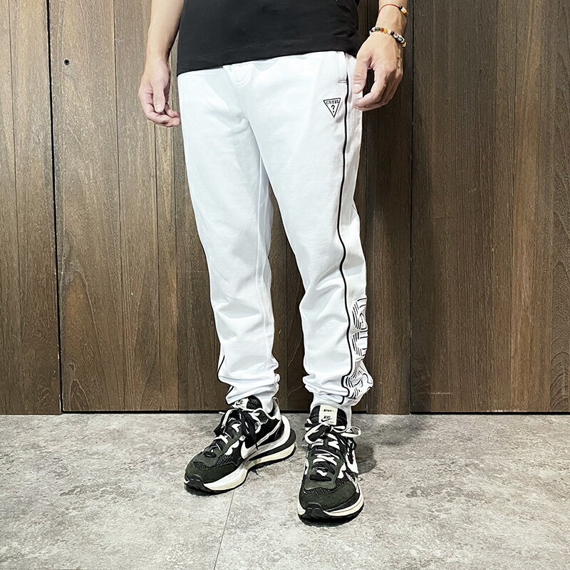 美國百分百【全新真品】GUESS 長褲 棉質 運動褲 綁繩 專櫃精品 logo 長棉褲 白色 DF07